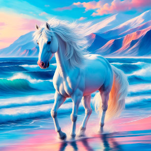 Beautiful horse  animal azure waves blue ocean fleece blanket