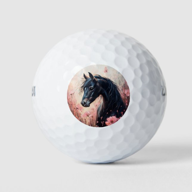 Beautiful Horse Blush Pink Wildflowers Golf Balls (Front)