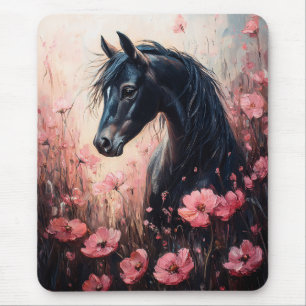 Beautiful Horse Blush Pink Wildflowers Mouse Mat