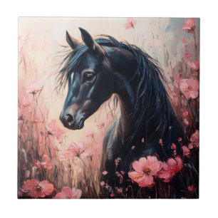 Beautiful Horse Blush Pink Wildflowers Tile