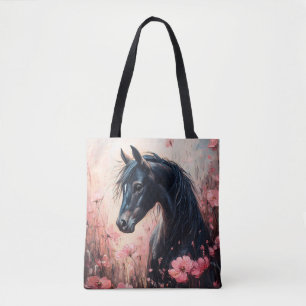 Beautiful Horse Blush Pink Wildflowers Tote Bag