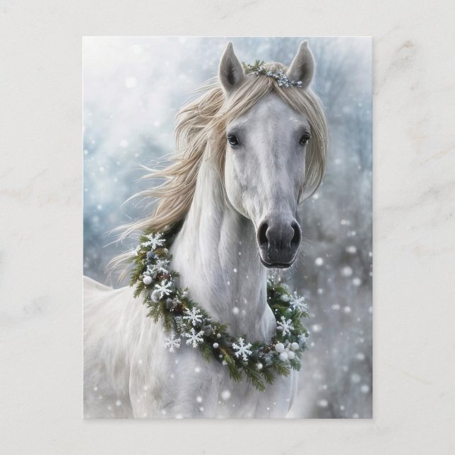 Beautiful Horse Christmas Holiday Seasons Greeting Postcard (Front)