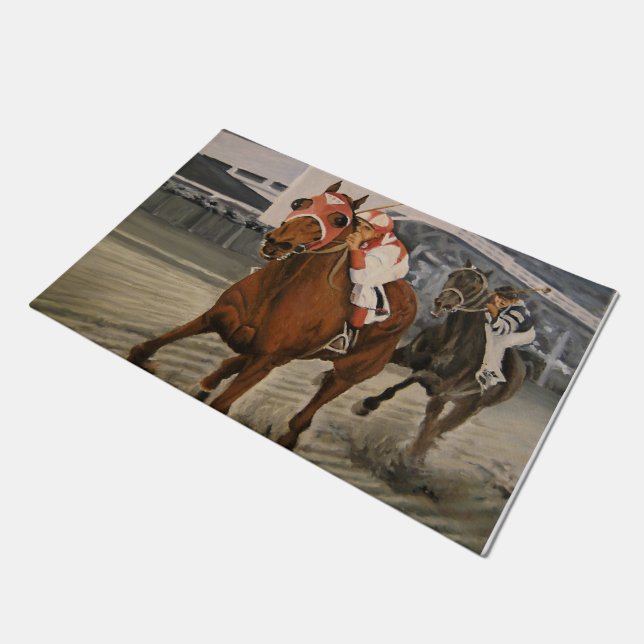 Beautiful Horse Delights Owners in Classic Race Doormat (Angled)