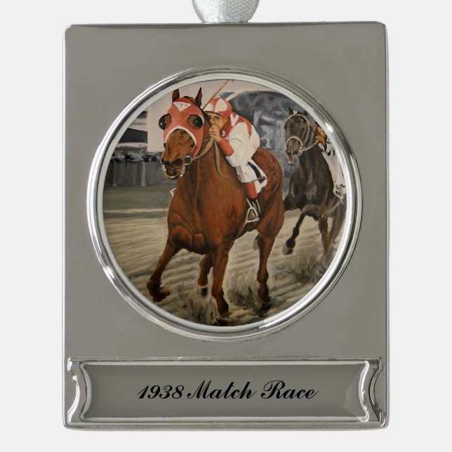 Beautiful Horse Delights Owners in Classic Race Silver Plated Banner Ornament (Front)