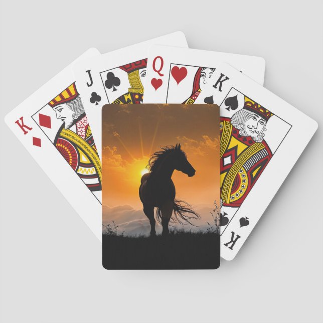 Beautiful Horse Flowing Mane and Tail Sunset Playing Cards (Back)