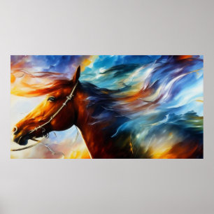Beautiful horse galloping modern abstract art poster