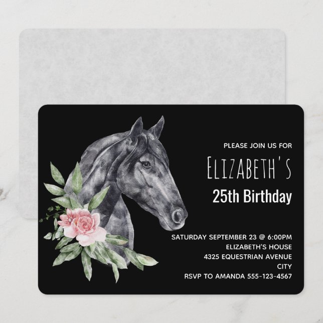 Beautiful Horse Head in Watercolor Birthday Invita Invitation (Front/Back)
