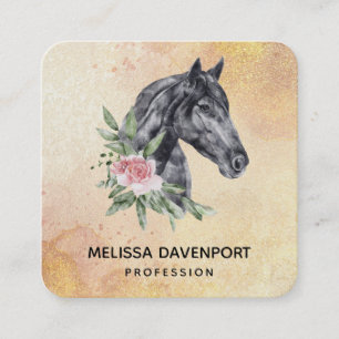 Beautiful Horse Head Portrait Watercolor Square Business Card