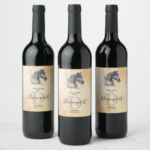 Beautiful Horse Head Watercolor Wine Making Wine Label