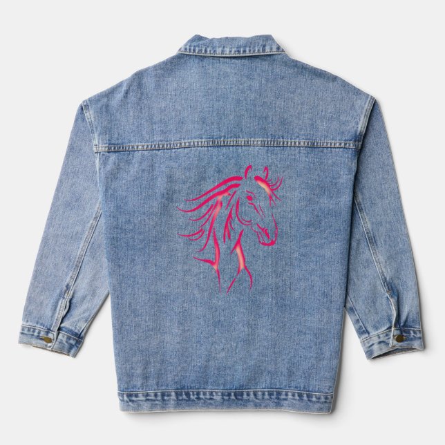Beautiful horse head with mane girls riding horses denim jacket (Back)
