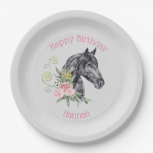 Beautiful Horse Illustration - Happy Birthday Paper Plate