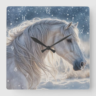 Beautiful Horse in Snow Winter Square Wall Clock