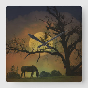 Beautiful Horse in the Harvest Moon Clock