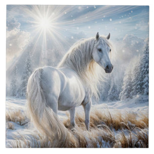 Beautiful Horse in the Snow Christmas Tile