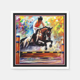 Beautiful Horse Jumping Digital Oil Painting Style Napkin