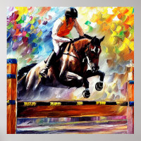 Beautiful Horse Jumping Digital Oil Painting Style