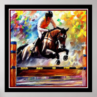 Beautiful Horse Jumping Digital Oil Painting Style