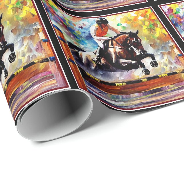 Beautiful Horse Jumping Digital Oil Painting Style Wrapping Paper (Roll Corner)