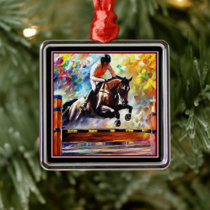 Beautiful Horse Jumping Digital Painting Christmas Metal Tree Decoration