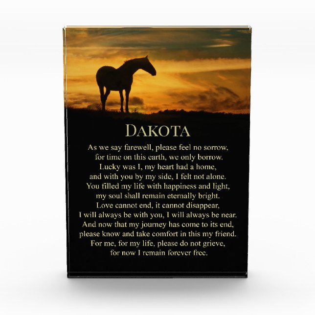 Beautiful Horse Memorial Custom Name Spiritual  Photo Block (Front)
