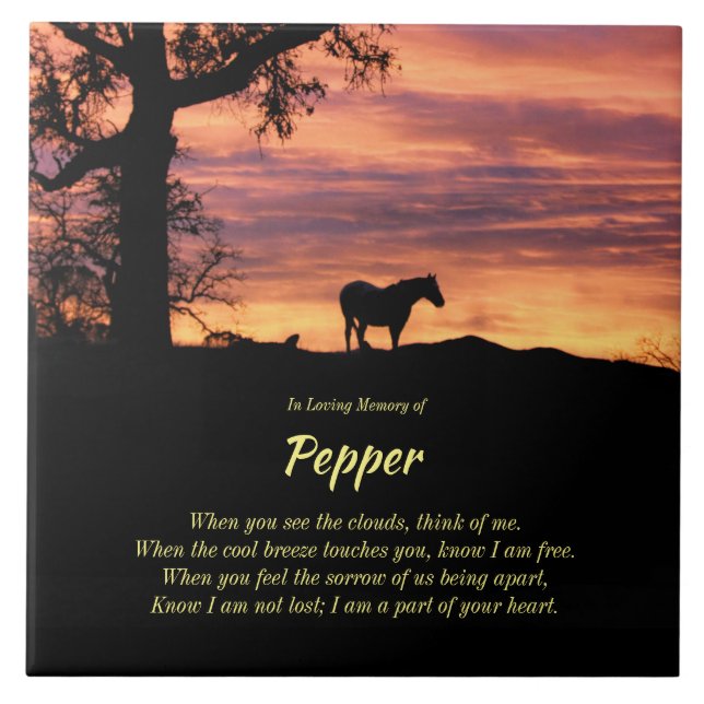 Beautiful Horse Memorial with Spiritual Poem Ceram Tile (Front)