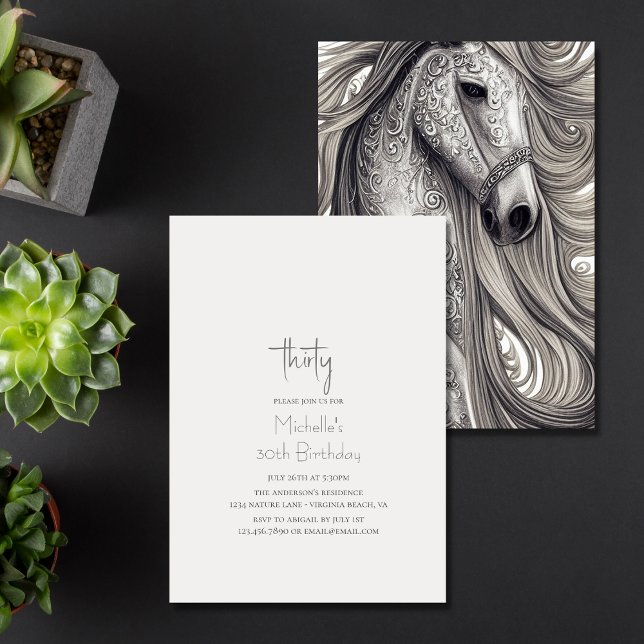 Beautiful Horse Modern Script 30th Birthday Invitation (Creator Uploaded)