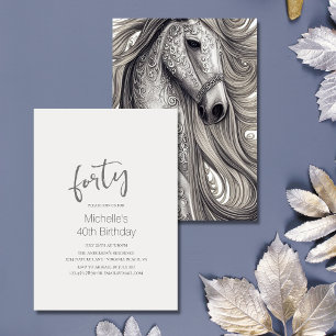 Beautiful Horse Modern Script 40th Birthday Invitation