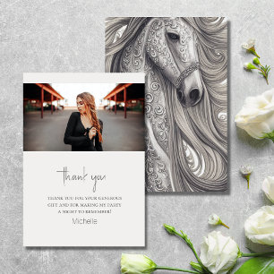 Beautiful Horse Modern Script Photo Birthday Flat Thank You Card