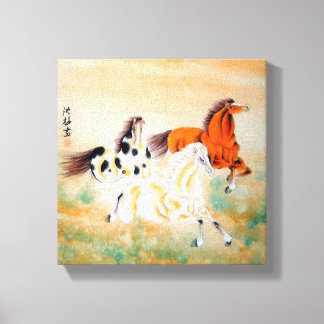Beautiful Horse Motif Oriental Wrapped Canvas Prin