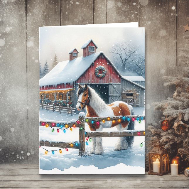 Beautiful Horse on a Christmas Farm Card (Creator Uploaded)