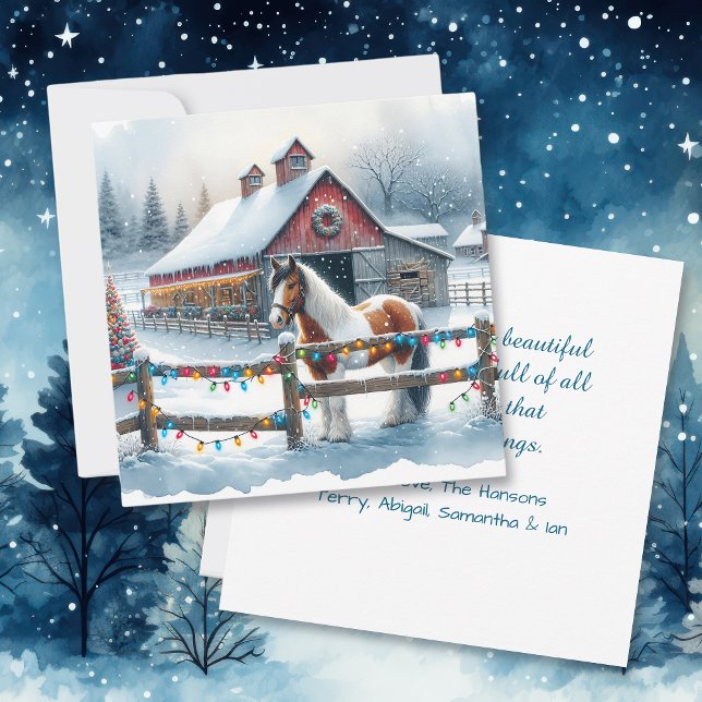 Beautiful Horse on a Christmas Farm Personalised Card (Creator Uploaded)