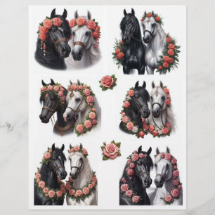 Beautiful Horse Pairs with Pink Rose Wreaths