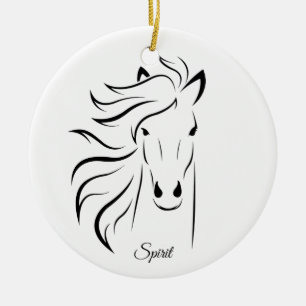 Beautiful horse silhouette & calligraphy on white ceramic tree decoration