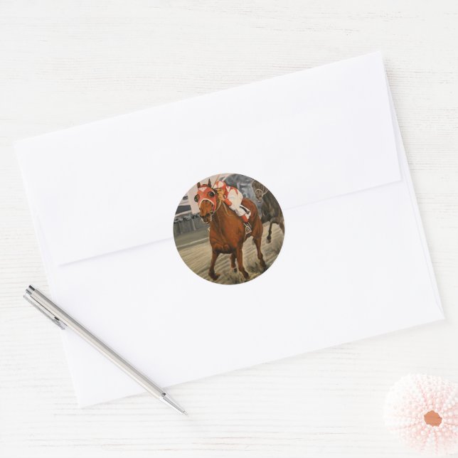 Beautiful Horse Surprises Owners in Match Race Classic Round Sticker (Envelope)