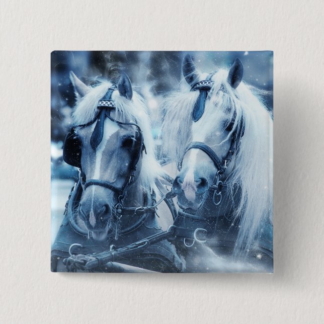 Beautiful Horse Team Winter Driving Photo 15 Cm Square Badge (Front)