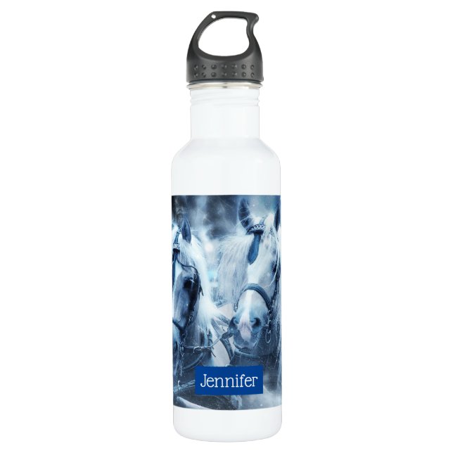 Beautiful Horse Team Winter Driving Photo 710 Ml Water Bottle (Front)