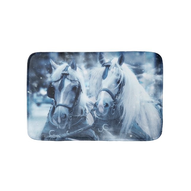 Beautiful Horse Team Winter Driving Photo Bath Mat (Front)