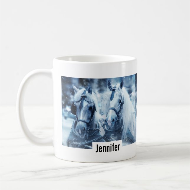 Beautiful Horse Team Winter Driving Photo Coffee Mug (Left)
