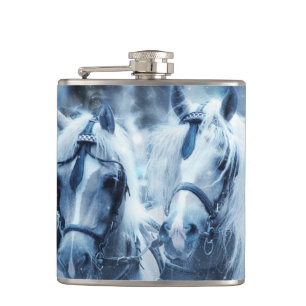 Beautiful Horse Team Winter Driving Photo Hip Flask