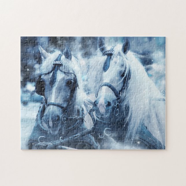 Beautiful Horse Team Winter Driving Photo Jigsaw Puzzle (Horizontal)