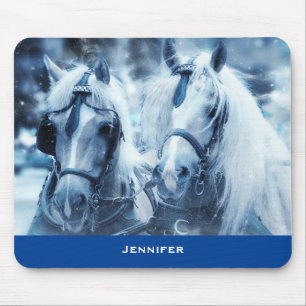 Beautiful Horse Team Winter Driving Photo Mouse Mat