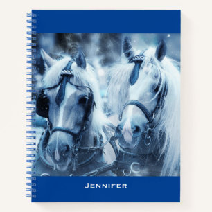 Beautiful Horse Team Winter Driving Photo Notebook