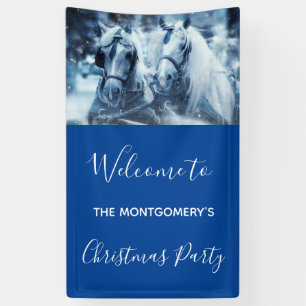 Beautiful Horse Team Winter Driving Photo Party Banner