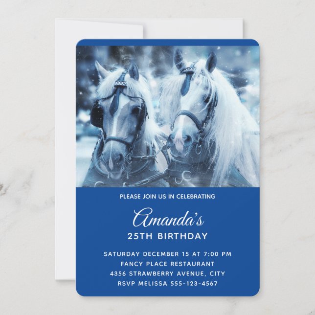 Beautiful Horse Team Winter Photo Birthday Invitation (Front)