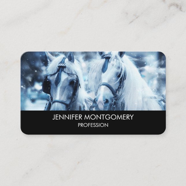 Beautiful Horse Team Winter Photo Business Card (Front)