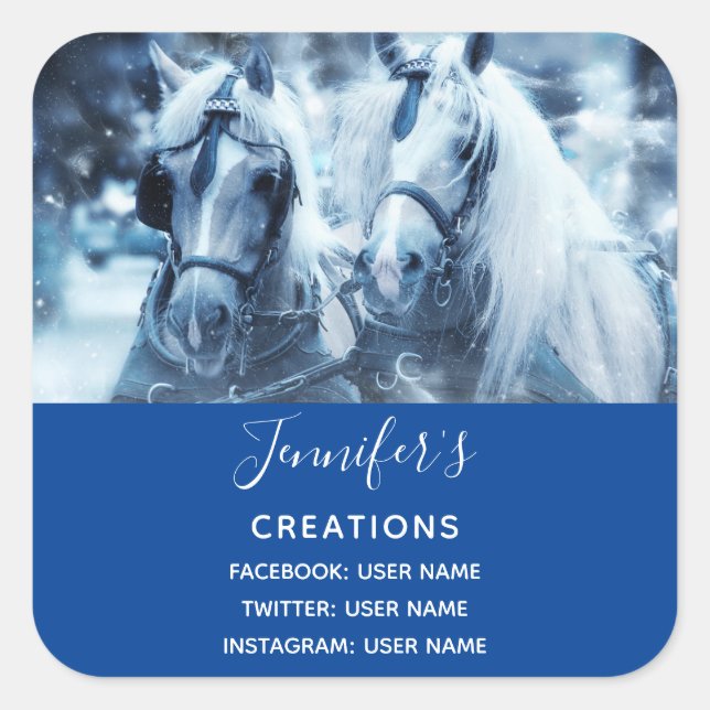 Beautiful Horse Team Winter Photo Business Square Sticker (Front)