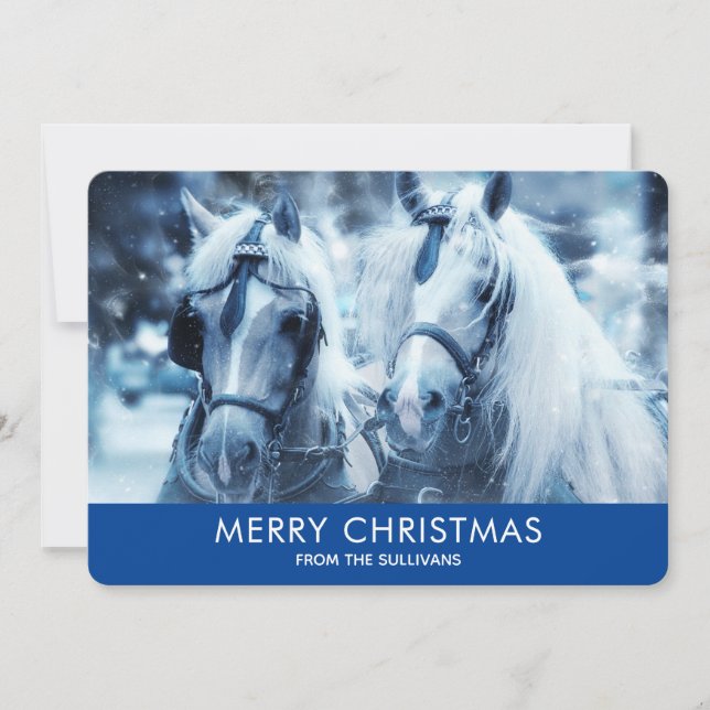 Beautiful Horse Team Winter Photo Christmas Holiday Card (Front)
