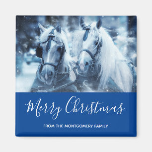 Beautiful Horse Team Winter Photo Christmas Magnet