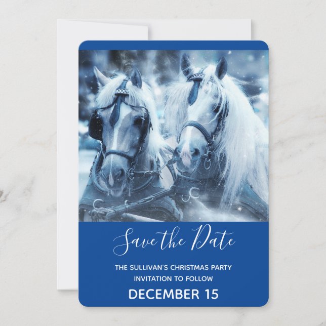 Beautiful Horse Team Winter Photo Christmas Save The Date (Front)