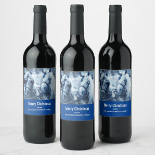 Beautiful Horse Team Winter Photo Christmas Wine Label